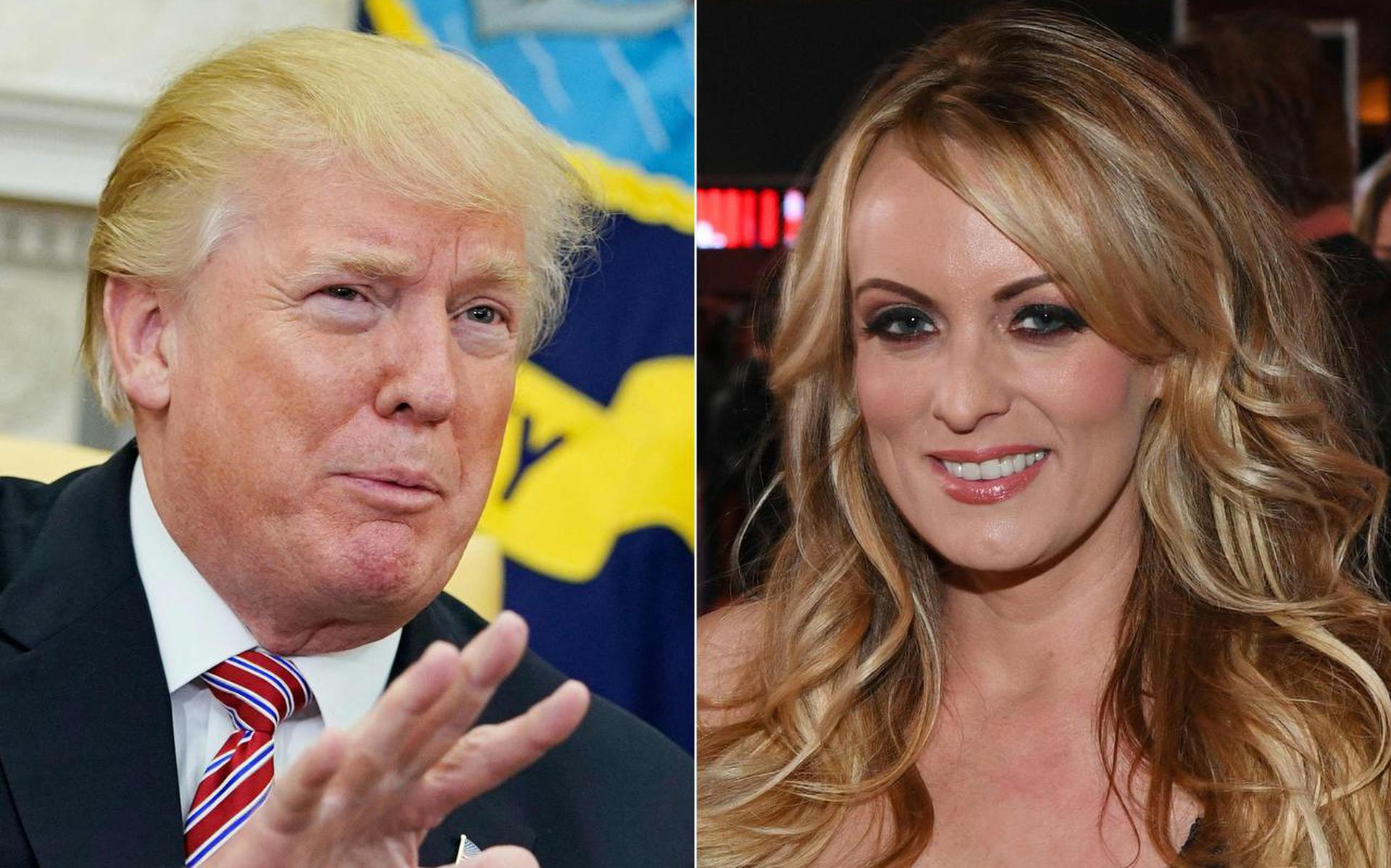 Donald Trump wordt mogelijk vervolgd voor het betalen van zwijggeld aan pornoactrice Stormy Daniels (rechts).
