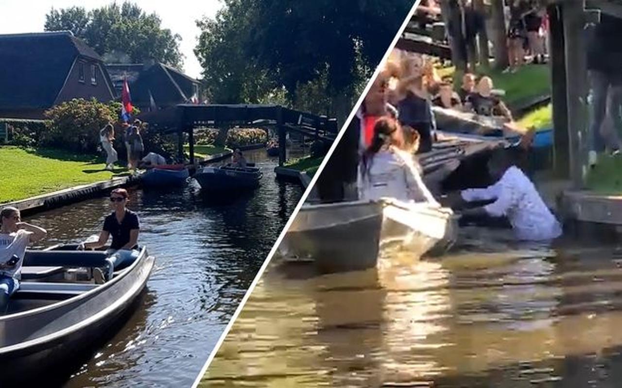 Zondag belandde een man in het water bij een vechtpartij (rechts), de dag erna is daar niets meer van te merken in Giethoorn, serene rust in de Dorpsgracht. Zondag belandde een man in het water bij een vechtpartij (rechts), de dag erna is daar niets meer van te merken in Giethoorn, serene rust in de Dorpsgracht.