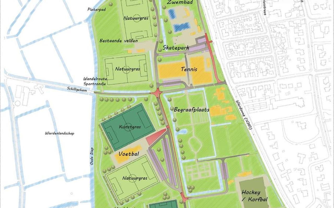 Sportpark Winsum met onderin de aansluiting op de Garnwerderweg. Sportpark Winsum met onderin de aansluiting op de Garnwerderweg.