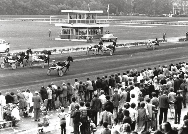 Publiek langs de drafbaan in 1979. 

