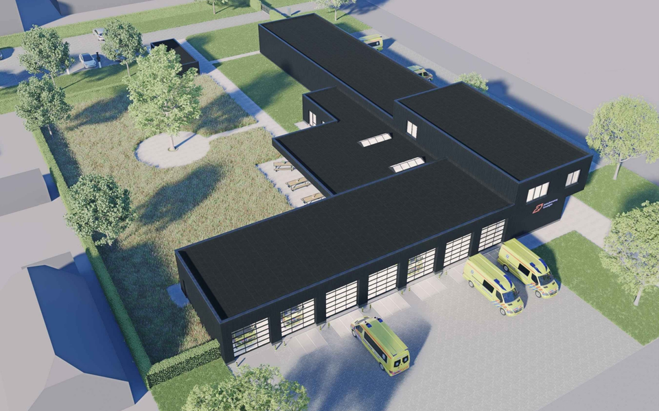 Artist Impression van de nieuwe post in Winschoten van Ambulancezorg Groningen.