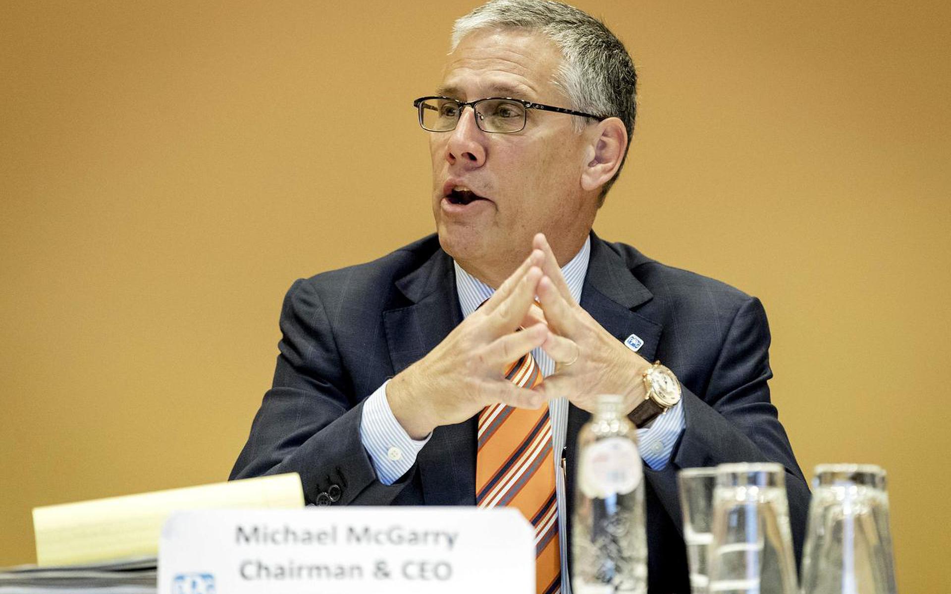 Michael McGarry,de hoogste baas van PPG Industries, licht toe waarom zijn bedrijf AkzoNobel wil overnemen. FOTO EPA