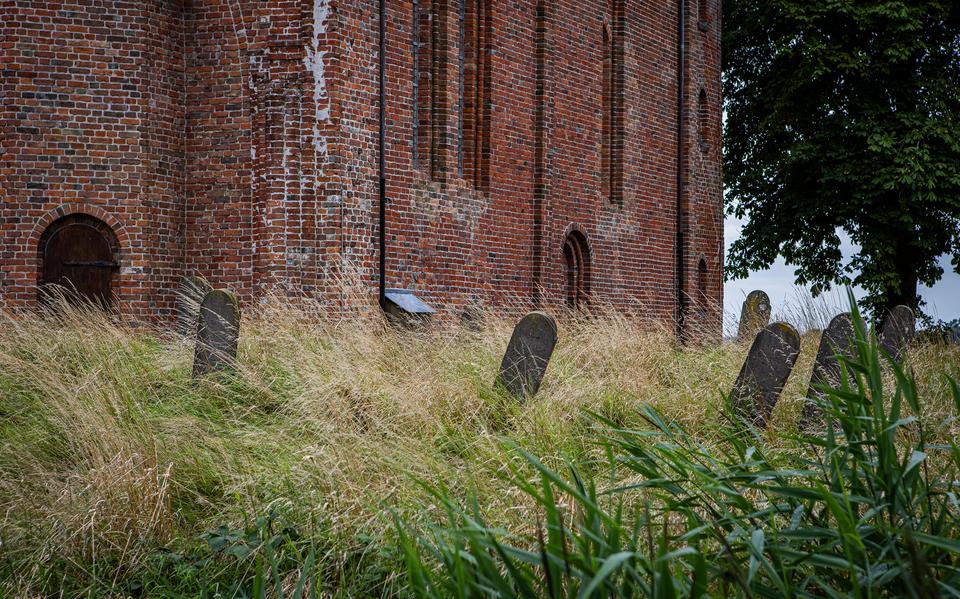 Overwoekerde grafzerken op het kerkhof bij de Petruskerk.