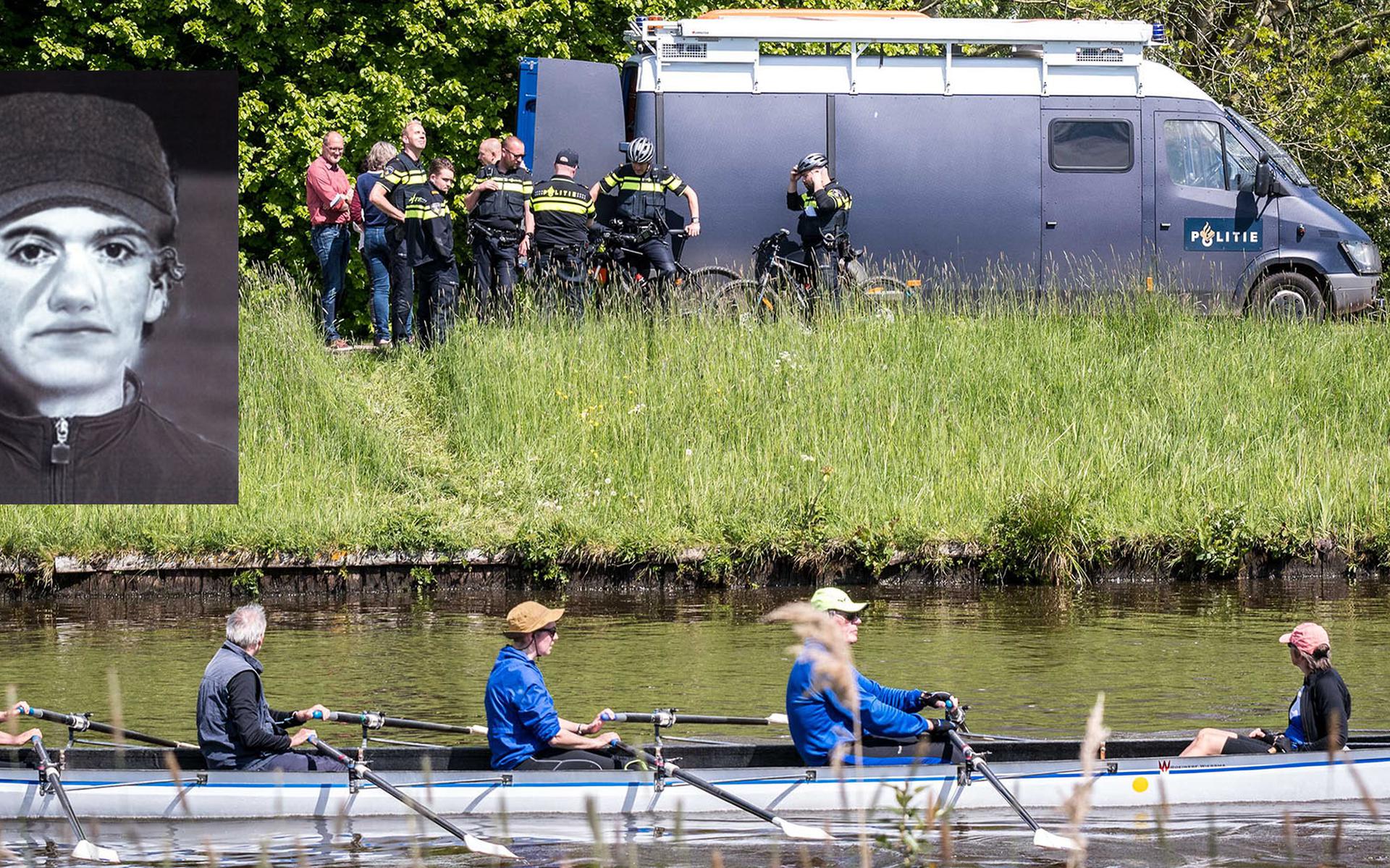 Compositietekening van de verdachte van het dodelijke steekincident in Groningen. Op de foto is de politie bezig met het onderzoek. Foto: ProNews, illustratie: Politie Groningen