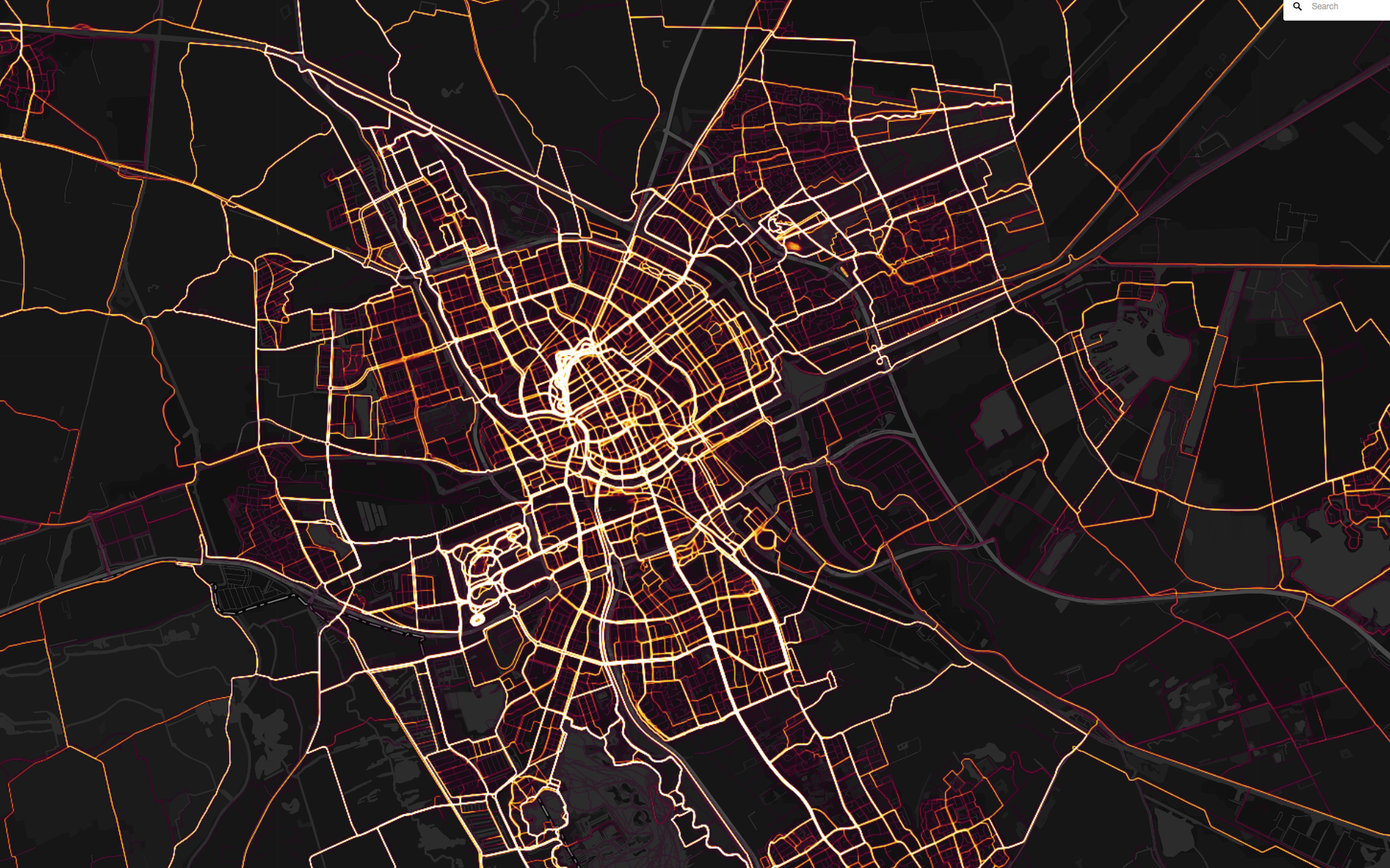Groningen als Strava heatmap. Herken je de bekende plekken om te lopen? Foto: Strava