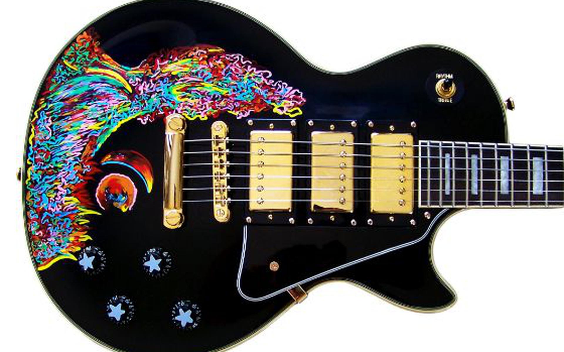 De door Keith Richards beschilderde gitaar.