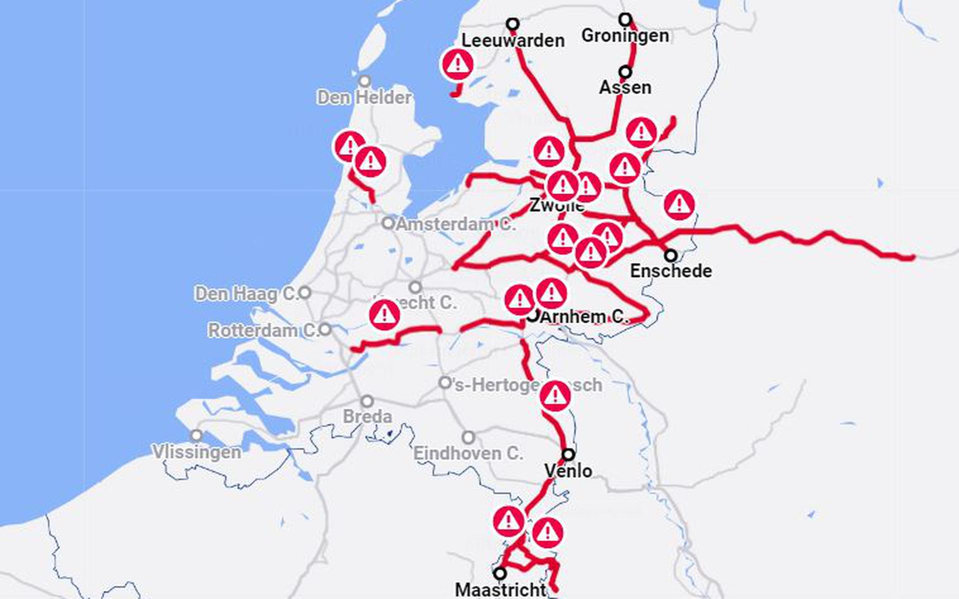 Treinen in een groot deel van Nederland rijden niet.