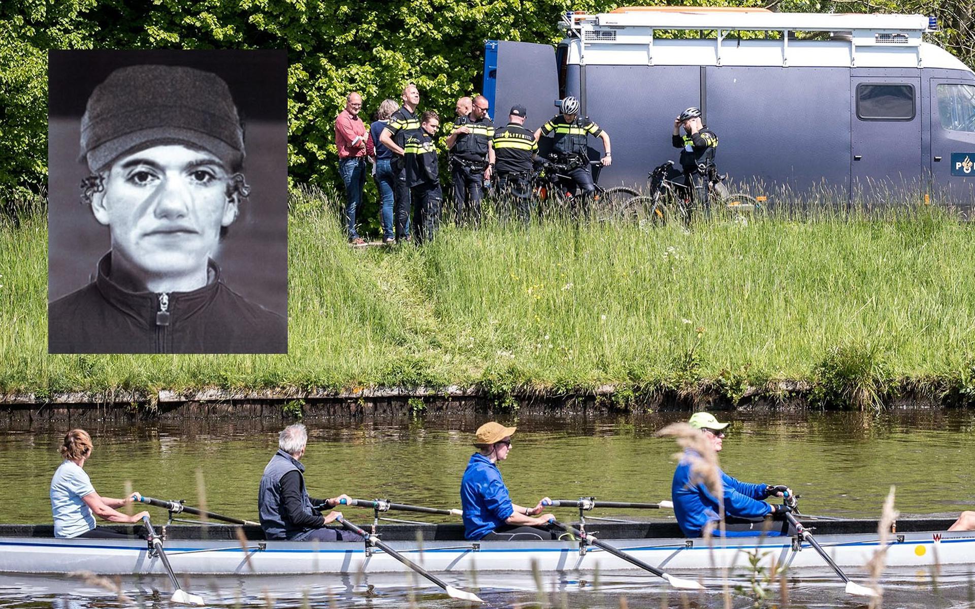 De politie doet onderzoek naar de moord op het Jaagpad in Groningen. Als inzet een compositietekening van de verdachte.