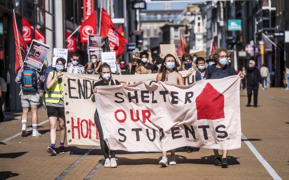 Studenten protesteerden in september tegen het gebrek aan huisvesting voor studenten. 