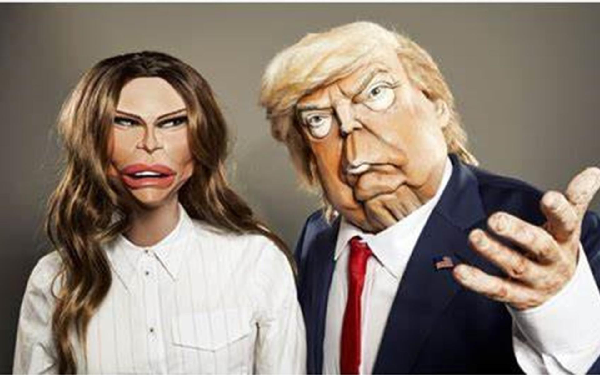 Melania en Donald Trump volgens de makers van Spitting Image.