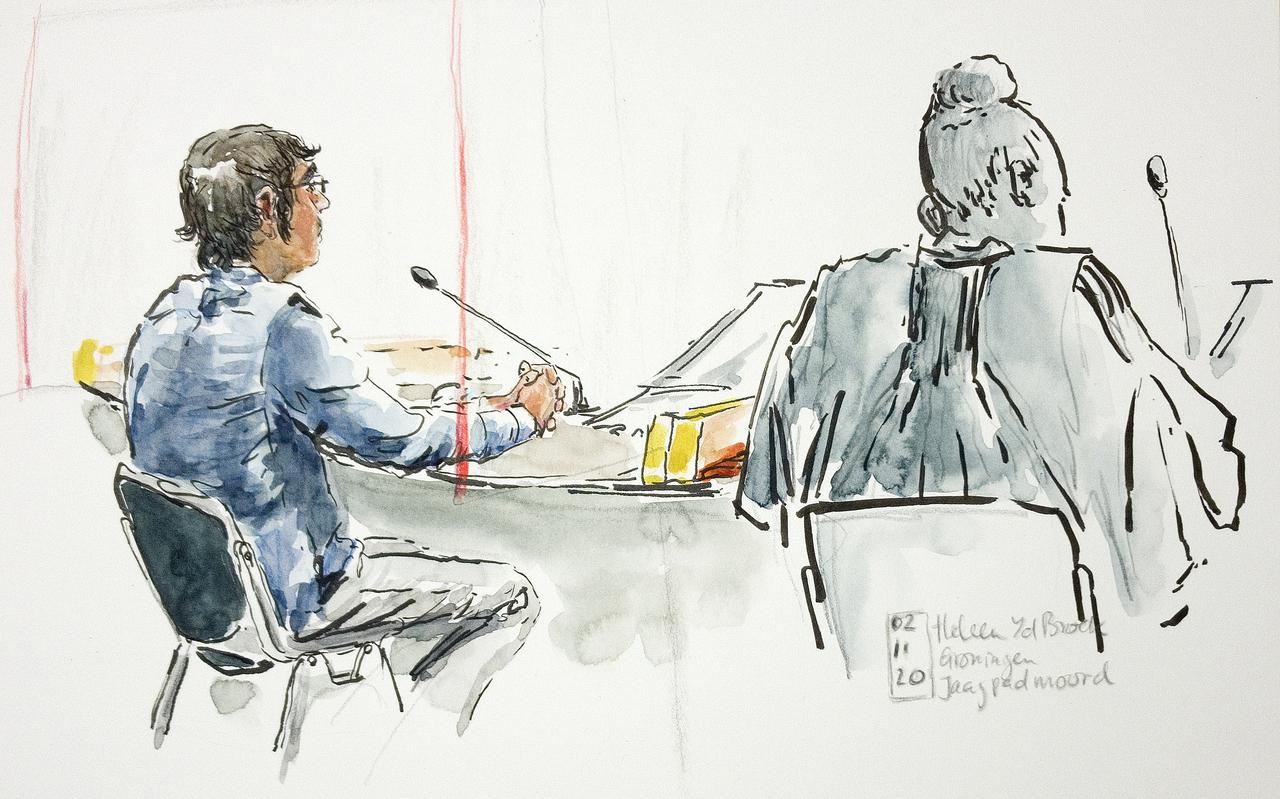 Milton T. voor de rechtbank Groningen, eind 2020. Illustratie: Heleen van den Broek
