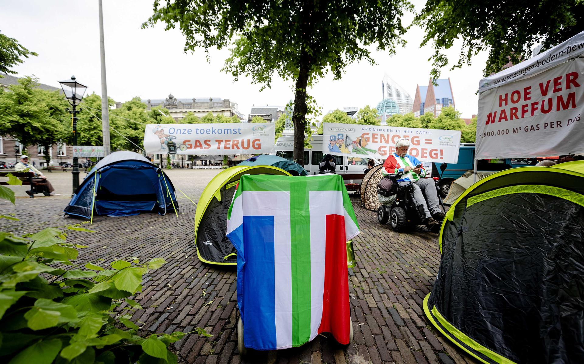 Het Groninger tentenkampvan gedupeerden aardbevingen in Den Haag. Foto: ANP