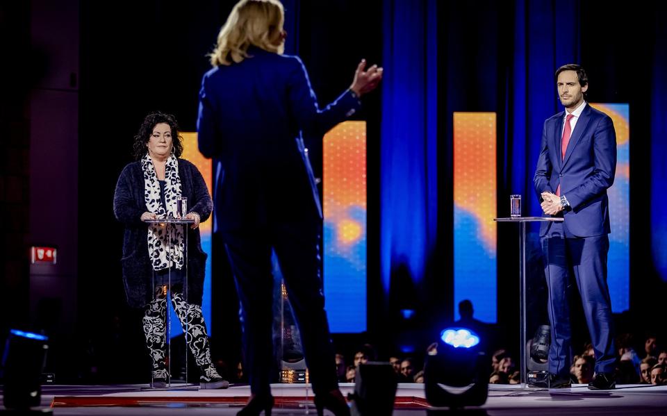 Hoekstra en Van der Plas tijdens een verkiezingsdebat. Foto: ANP