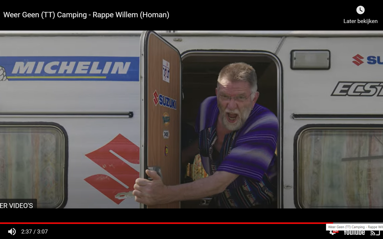 Willem 'de Rappe' Homan in de clip van zijn nieuwste TT-liedje: Weer geen camping! Willem 'de Rappe' Homan in de clip van zijn nieuwste TT-liedje: Weer geen camping!