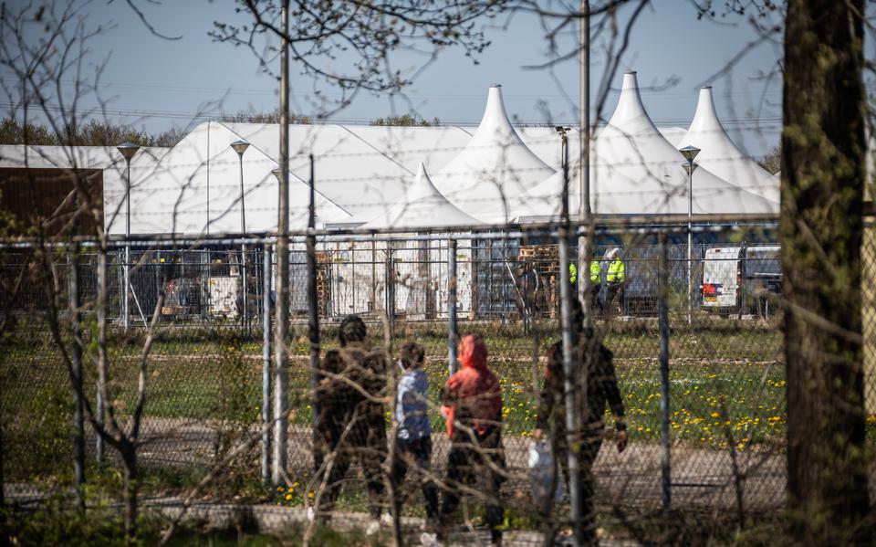 In de noodopvang in tenten bij het aanmeldcentrum Ter Apel verbleven dinsdag, op de dag van sluiting, nog 300 vluchtelingen waar geen opvangplek voor was. Foto: Huisman Media