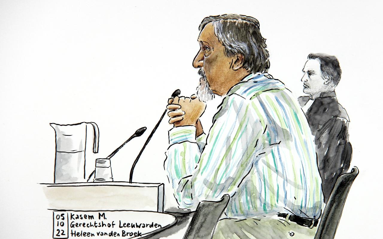 Kasem M. in het gerechtshof Leeuwarden. Tekening: Heleen van den Broek Kasem M. in het gerechtshof Leeuwarden. Tekening: Heleen van den Broek
