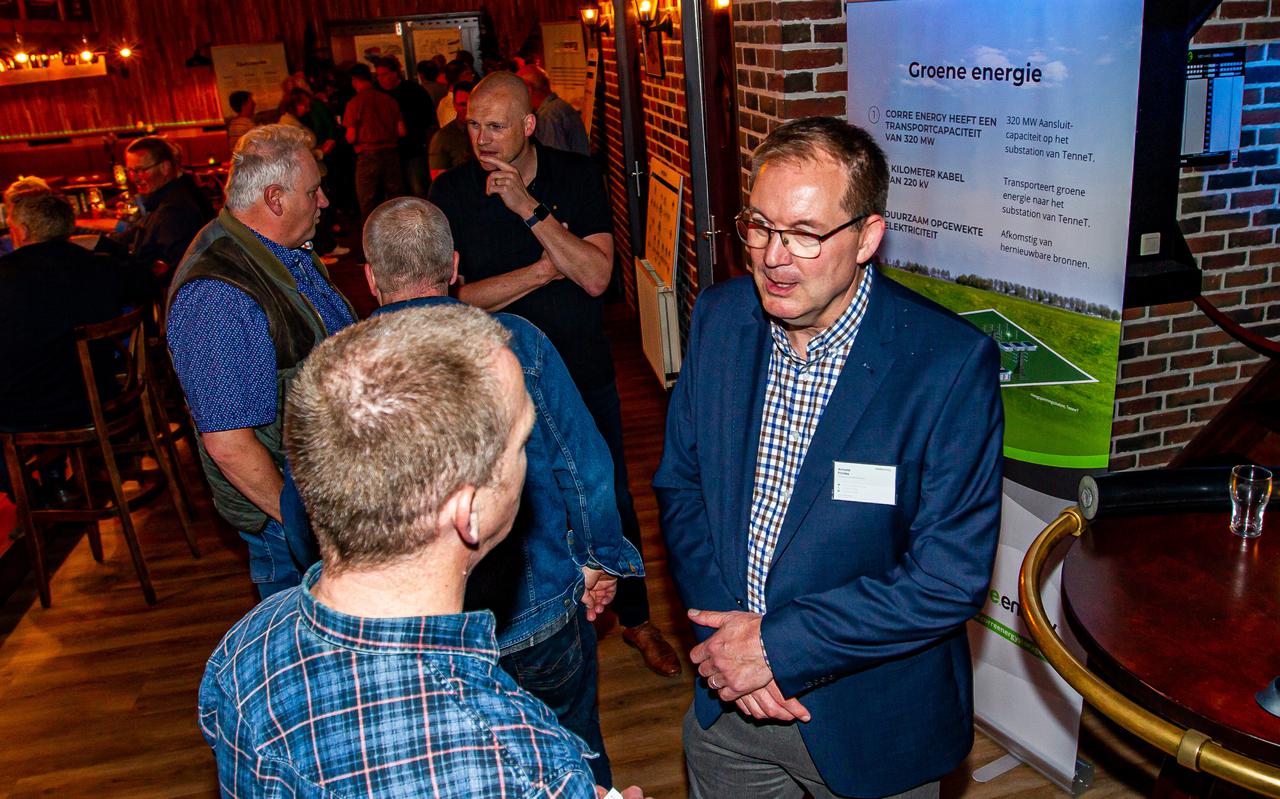 Arnold Frinks van Corre Energy (rechts) in Ommelanderwijk in gesprek met bezoekers. 