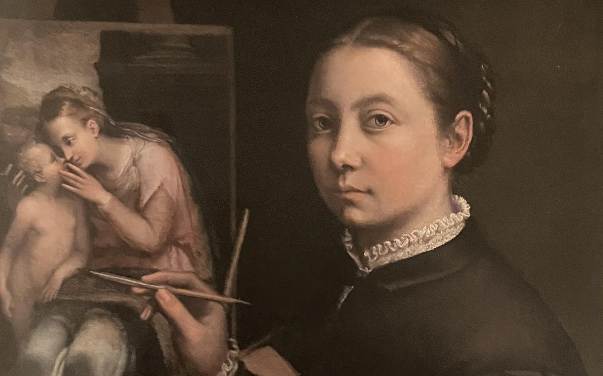 Sofonisba Anguissola: Detail van 'Zelfportret achter de schildersezel' (1556-1557). Olieverf op doek (66 x 57 cm)