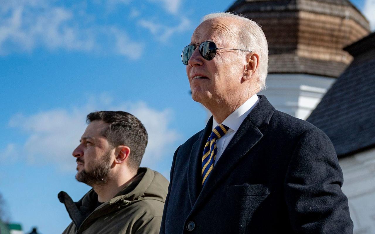 De presidenten Volodymyr Zelensky en Joe Biden in Kiev begin deze week. De presidenten Volodymyr Zelensky en Joe Biden in Kiev begin deze week.