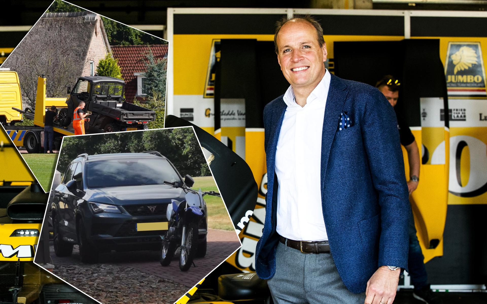 Jumbotopman Frits van Eerd in mei 2019 op het circuit van Zandvoort. Ingezet: de inbeslagname van voertuigen tijdens de huiszoeking van de woning van Theo Eggens in september 2022.