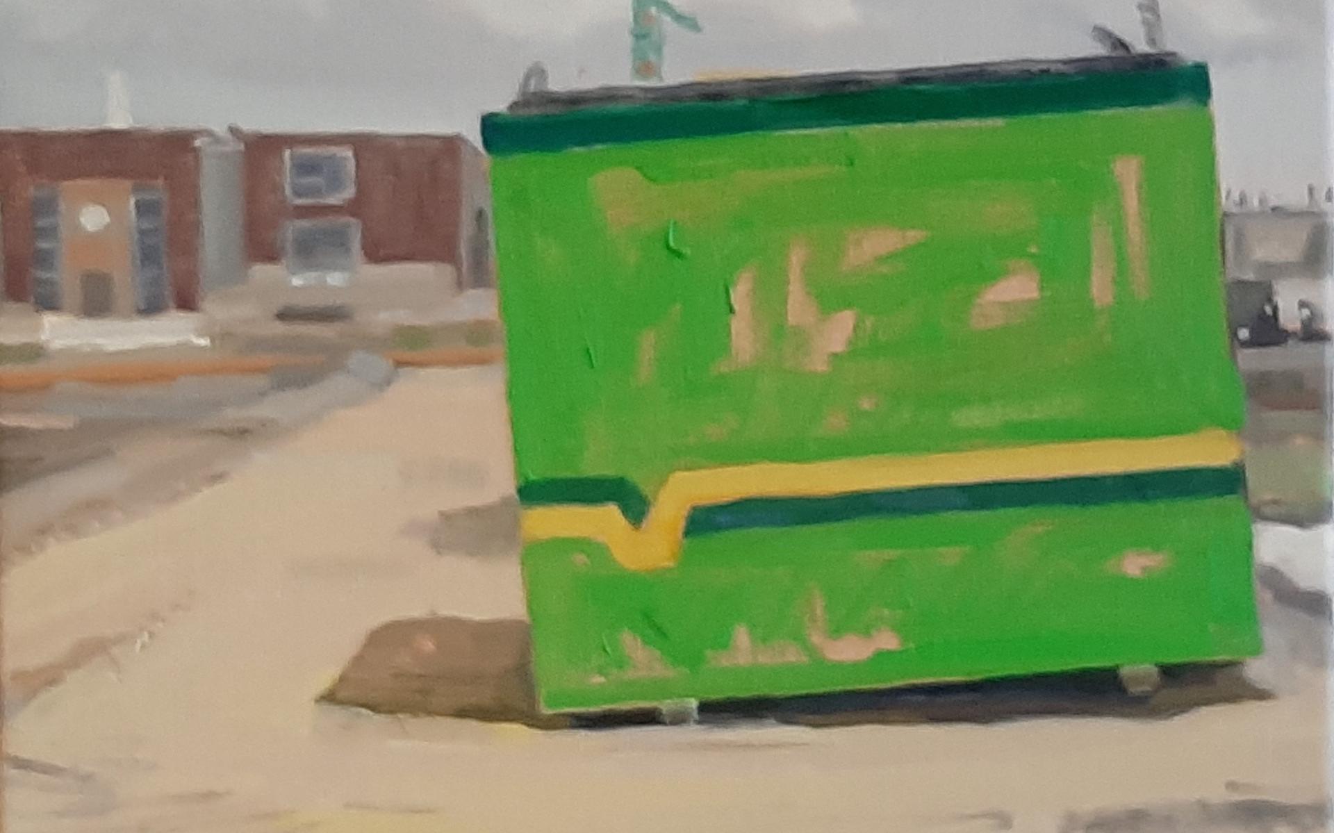 Arie Schippers: ‘Groene container’ (1997), olieverf op doek.