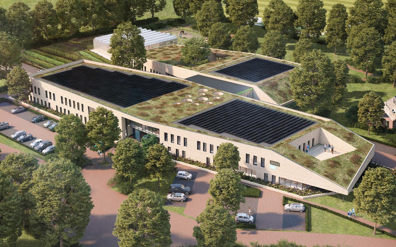 Het nieuwe schoolgebouw van Terra Emmen vanuit de lucht. Het nieuwe schoolgebouw van Terra Emmen vanuit de lucht.