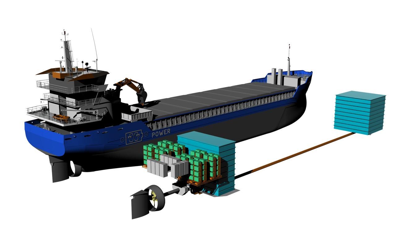 De batterijen in een redox flow elektrisch schip. De batterijen in een redox flow elektrisch schip.