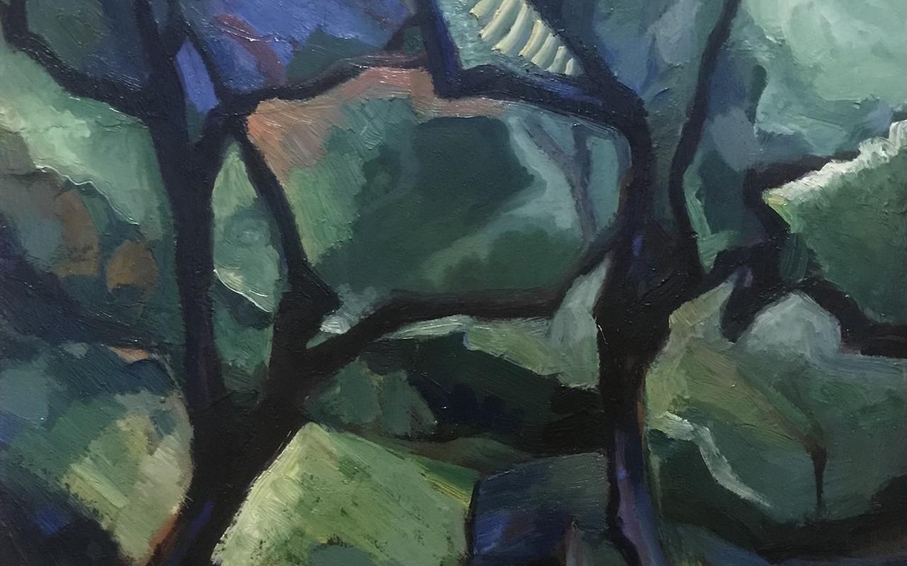 Alida Pott: 'Boomgaard Blauwborgje' (ca 1920) olieverf op board (34,5 x 28,8 cm) Alida Pott: 'Boomgaard Blauwborgje' (ca 1920) olieverf op board (34,5 x 28,8 cm)