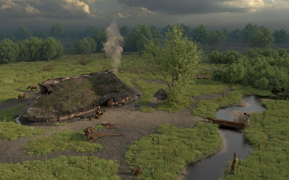 3D-reconstructie van een erf uit de bronstijd. 