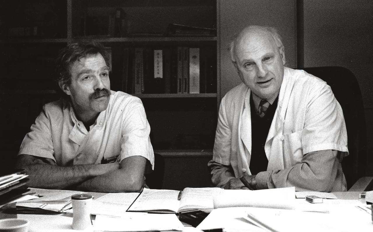 Jan Nico Homan van der Heide (rechts) en Tjark Ebels in 1988.
