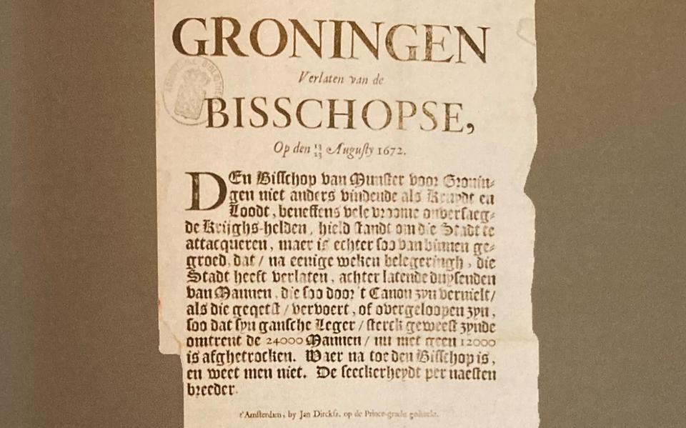 Een pamflet uit 1672 over het verjagen van Bommen Berend bij de stad Groningen
