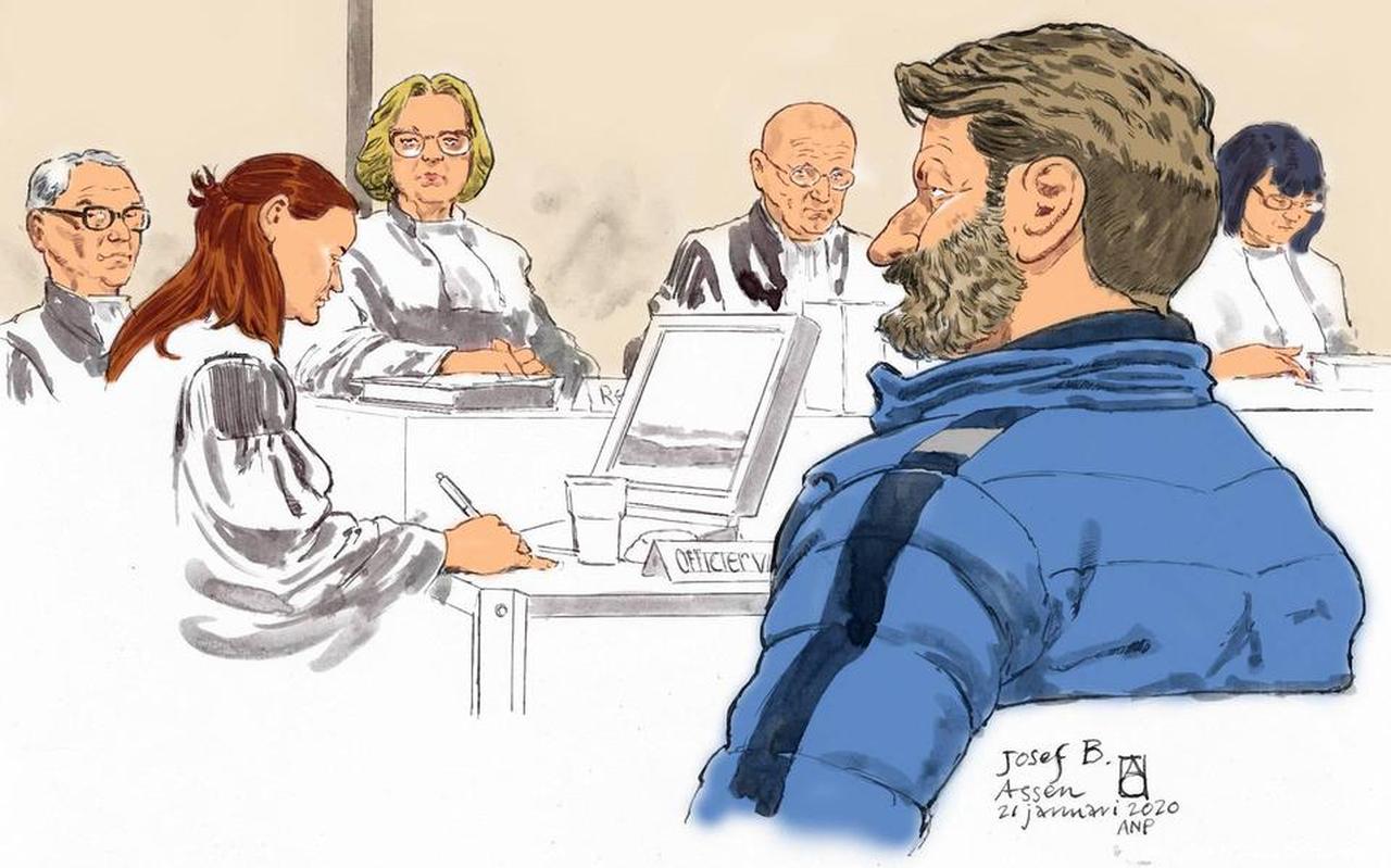 Josef B. bij een eerdere zitting voor de rechtbank. Tekening: ANP. Josef B. bij een eerdere zitting voor de rechtbank. Tekening: ANP.
