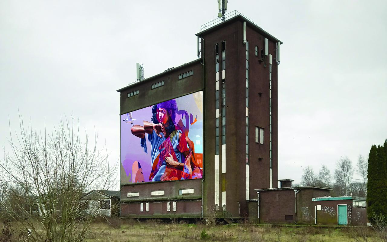 Zo zou de grote silo er volgend jaar uit kunnen gaan zien. Dit is een voorbeeld en niet het kunstwerk dat op het doek zal worden aangebracht. Zo zou de grote silo er volgend jaar uit kunnen gaan zien. Dit is een voorbeeld en niet het kunstwerk dat op het doek zal worden aangebracht.