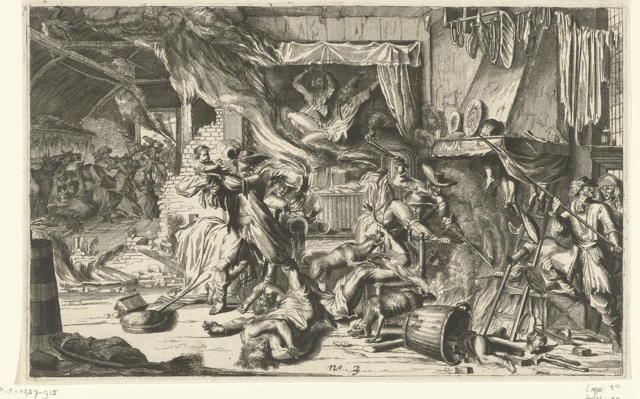 Wreedheden in een boerenhoeve, 1672, anoniem, naar Romeyn de Hooghe, 1673 - 1677
ets en gravure
