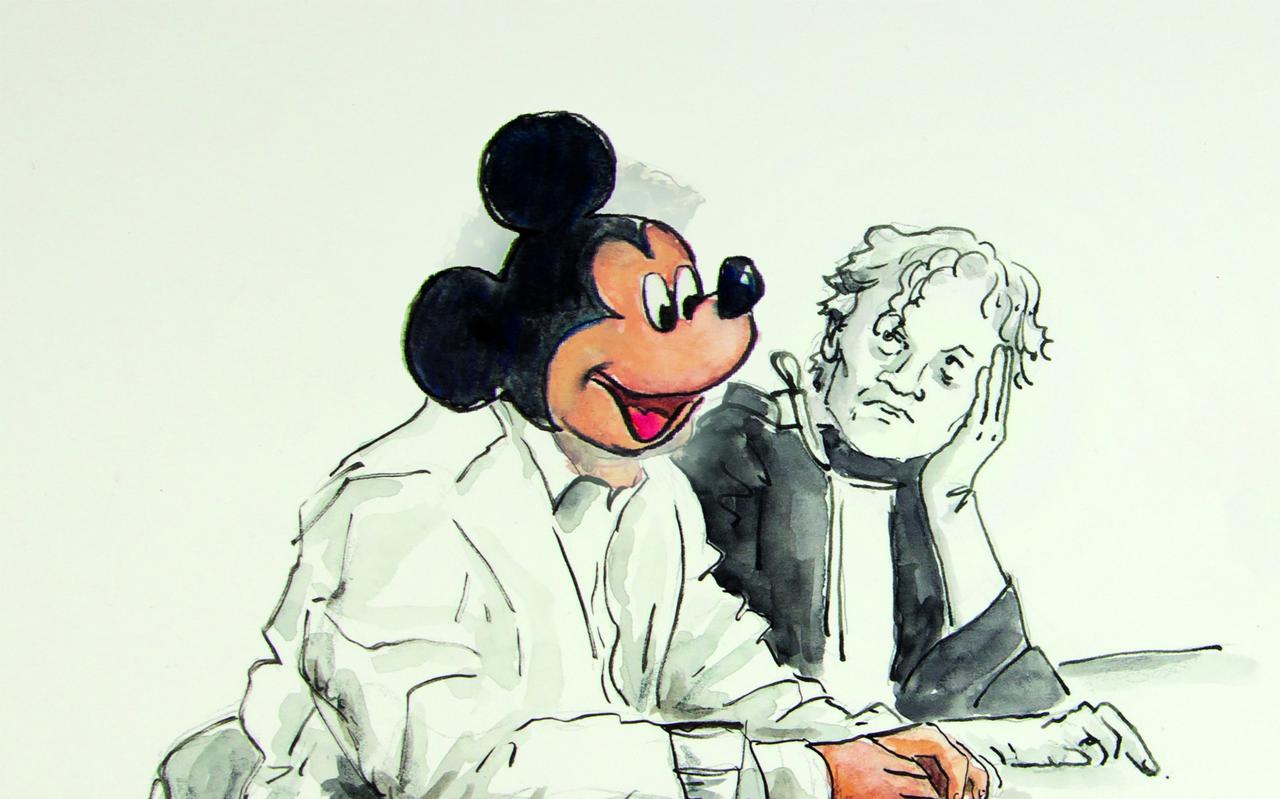 Om 'de belachelijkheid te tonen' voorzag Heleen van den Broek de verdachte van het hoofd van Mickey Mouse.