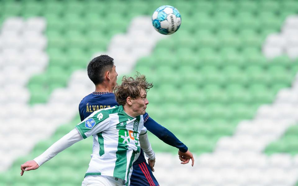 Isak Määttä, hier in duel met Edson Alvarez van Ajax tijdens het restant van het gestaakte duel dat zonder publiek werd afgewerkt..
