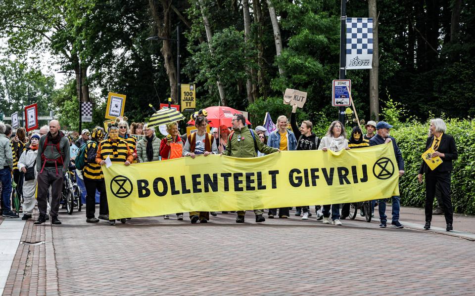 Protestmars in centrum Assen tegen gif in bollenteelt.