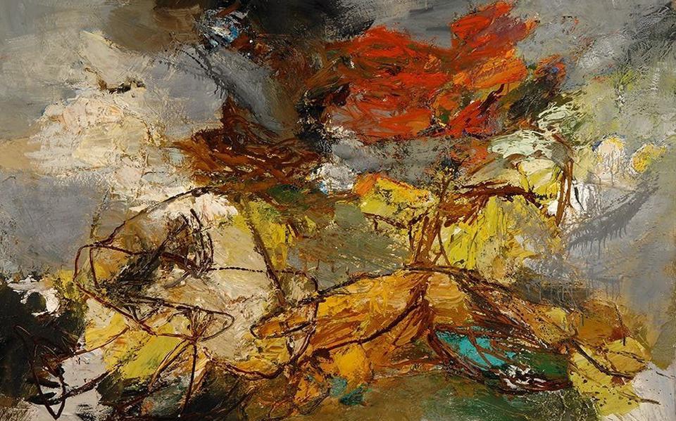 ‘Abstracte compositie’ door Roelof Frankot (circa 1964), olieverf op doek (120 bij 170 centimeter).
