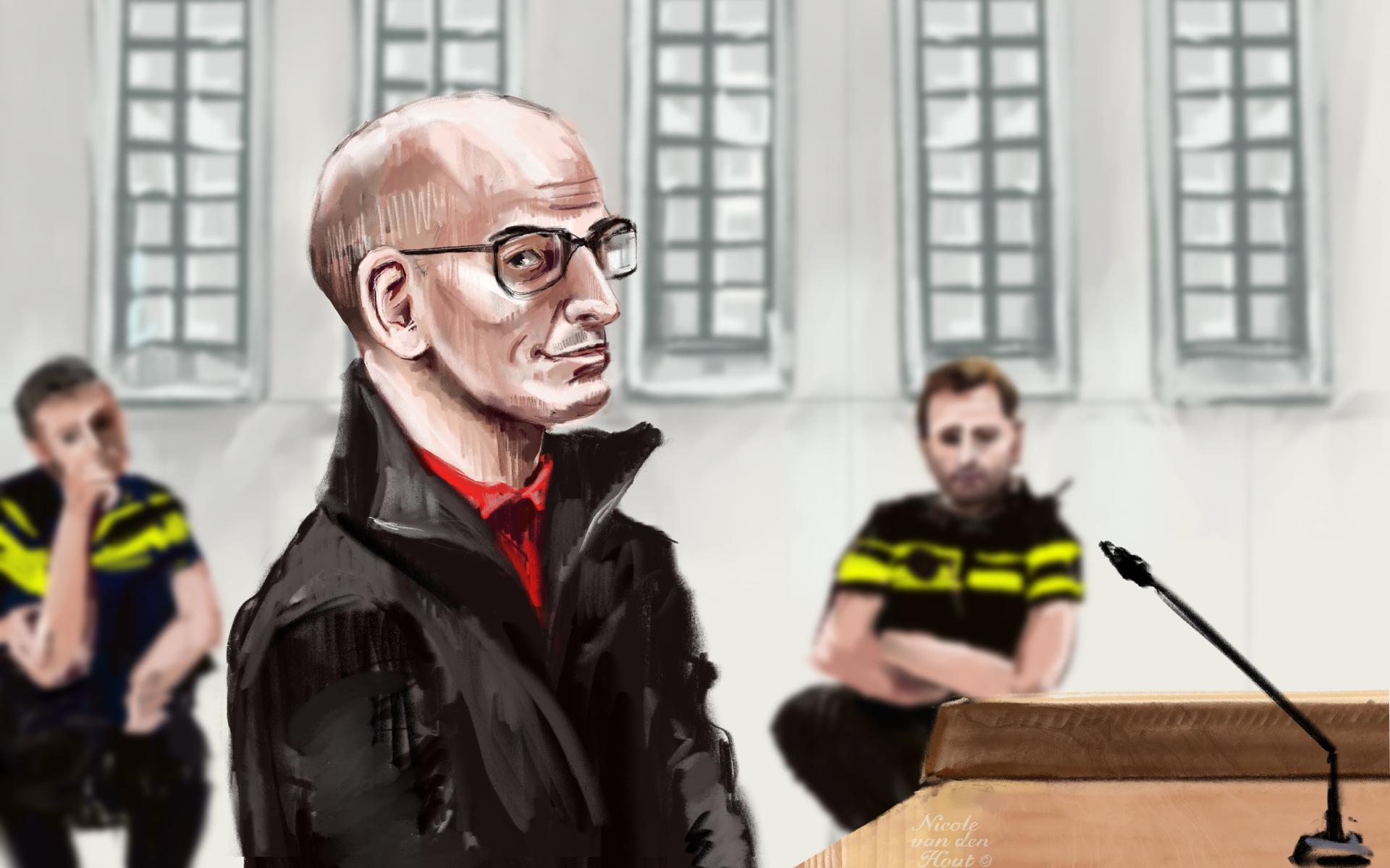 Eric T. uit de Verenigde Staten voor de rechtbank in Groningen. Tekening: Nicole van den Hout