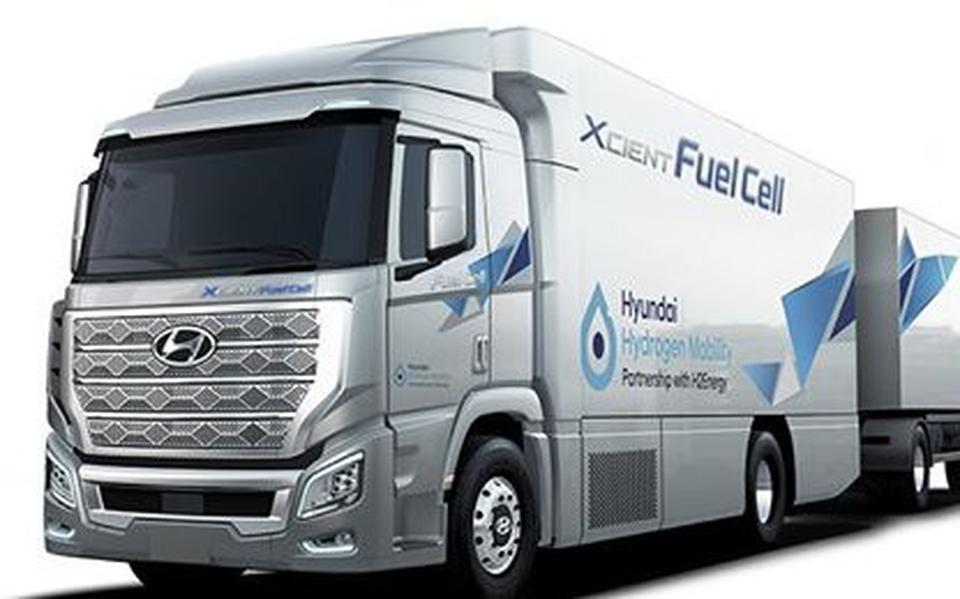 De waterstoftruck van Hyundai.