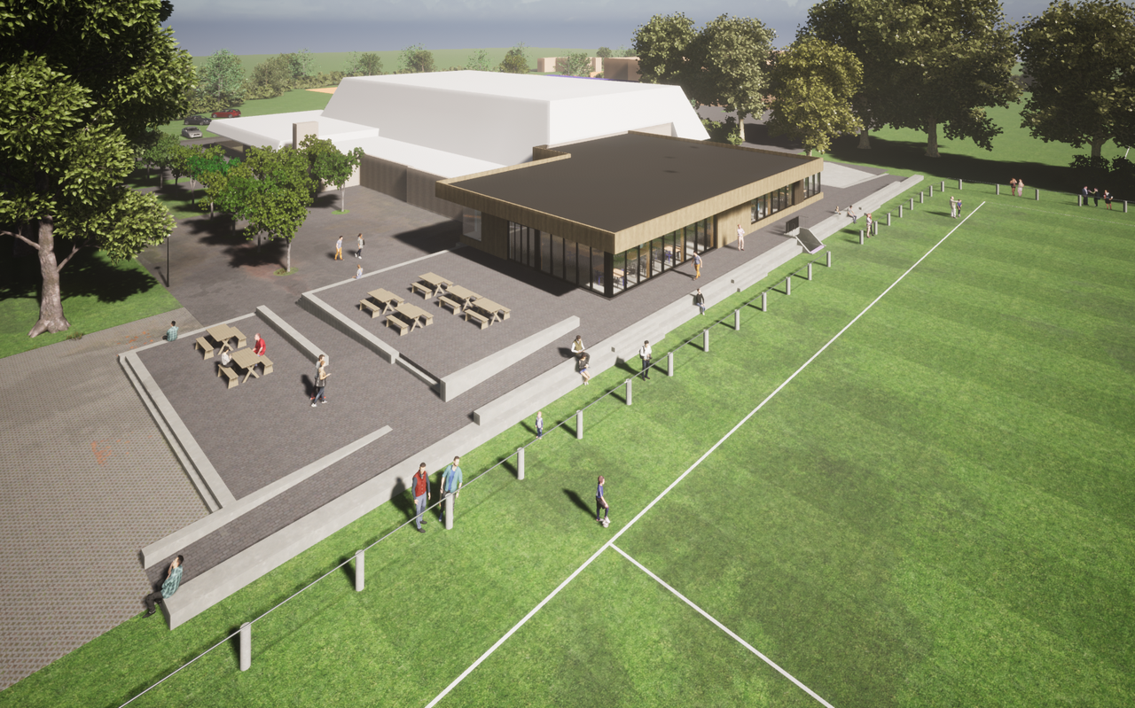 Het nieuwe Sporthuis Peize met nieuwe kantine en ondergrondse kleedkamers. De nieuwbouw komt langs het hoofdveld van vv Peize en wordt aan de sporthal gebouwd. Het nieuwe Sporthuis Peize met nieuwe kantine en ondergrondse kleedkamers. De nieuwbouw komt langs het hoofdveld van vv Peize en wordt aan de sporthal gebouwd.