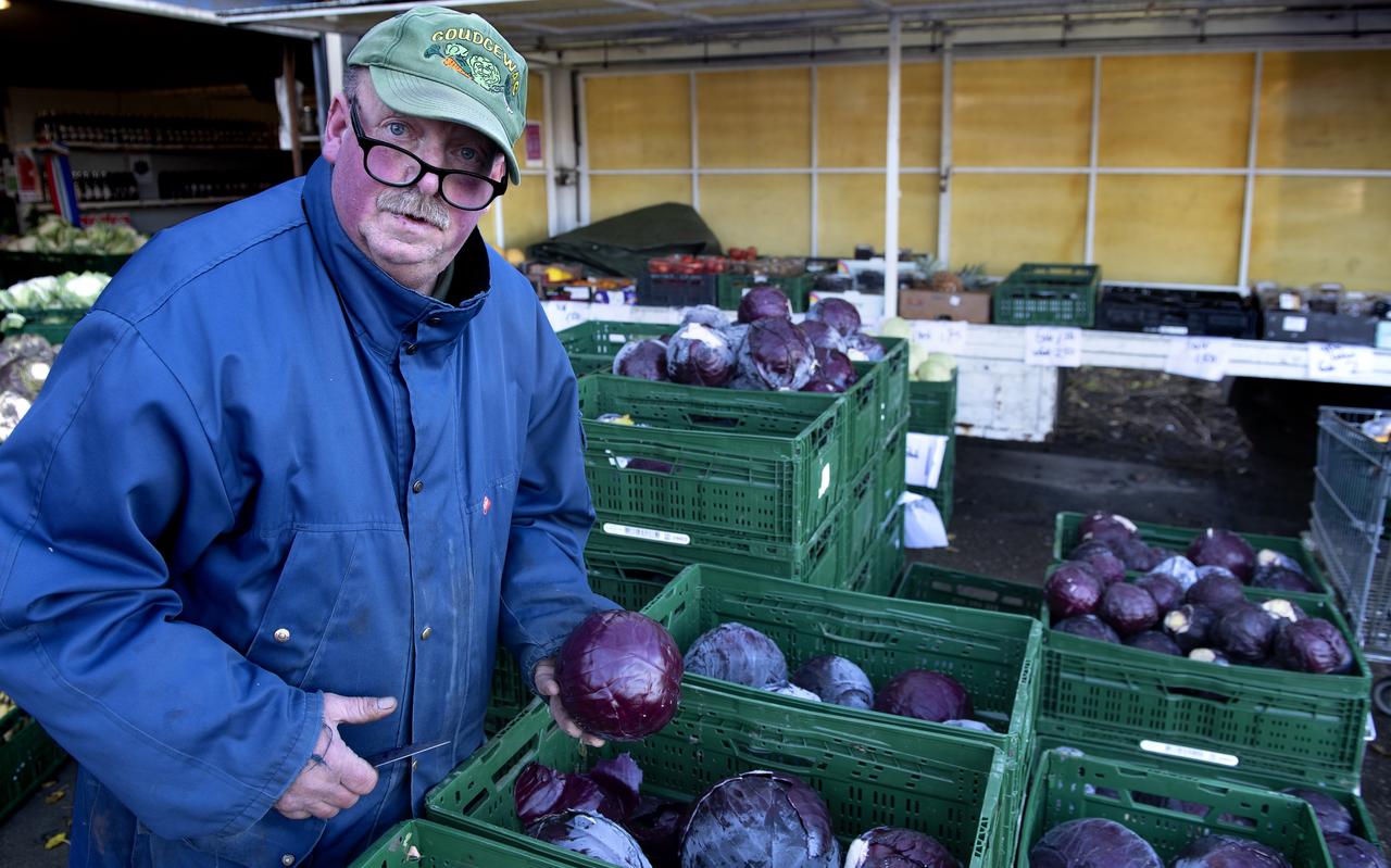 Henk Landwehr van boerderijwinkel Goudgewas teelt zelf rodekool. Henk Landwehr van boerderijwinkel Goudgewas teelt zelf rodekool.