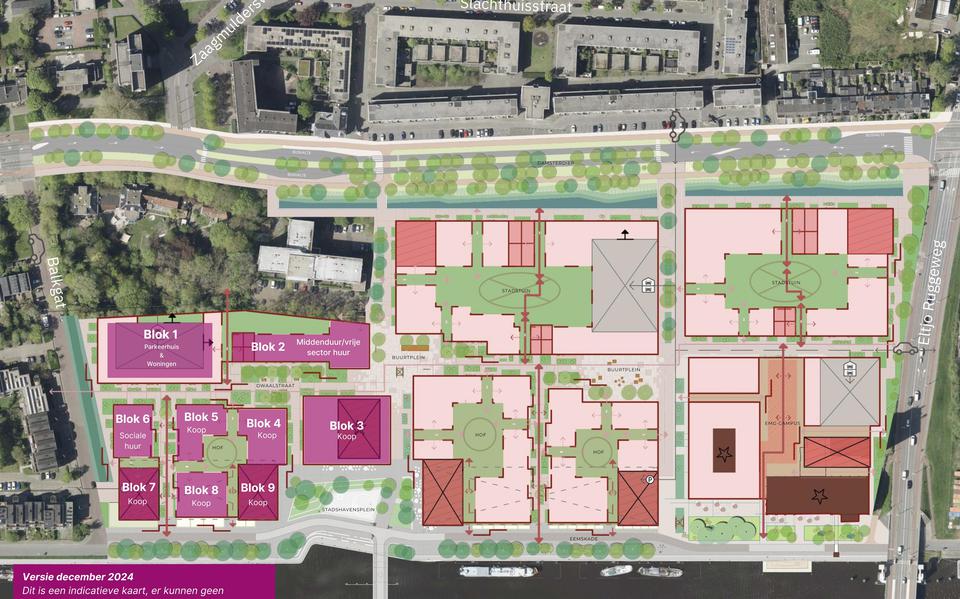 Kaart woonblokken Stadshavens Groningen.