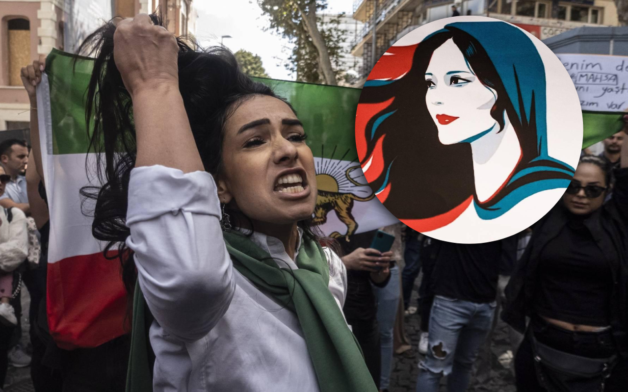 Betogers in Iran protesteren en rouwen om de dood van Mahsa Amini (22).