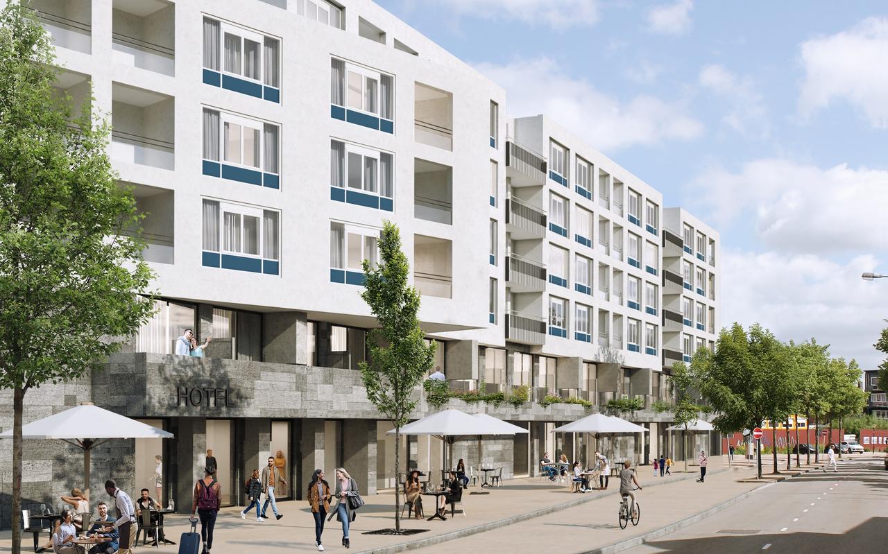 Impressie van het nieuwe hotel aan het Gedempte Kattendiep. Impressie van het nieuwe hotel aan het Gedempte Kattendiep.
