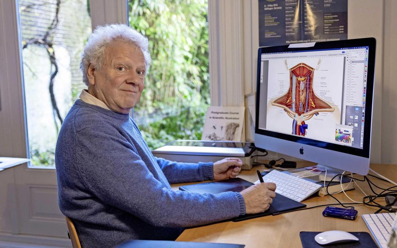 Illustrator Sebastiaan Blankevoort achter de computer. „Een foto is één indruk, één moment. Een tekening kan zoveel verschillende indrukken bevatten.” Illustrator Sebastiaan Blankevoort achter de computer. „Een foto is één indruk, één moment. Een tekening kan zoveel verschillende indrukken bevatten.”