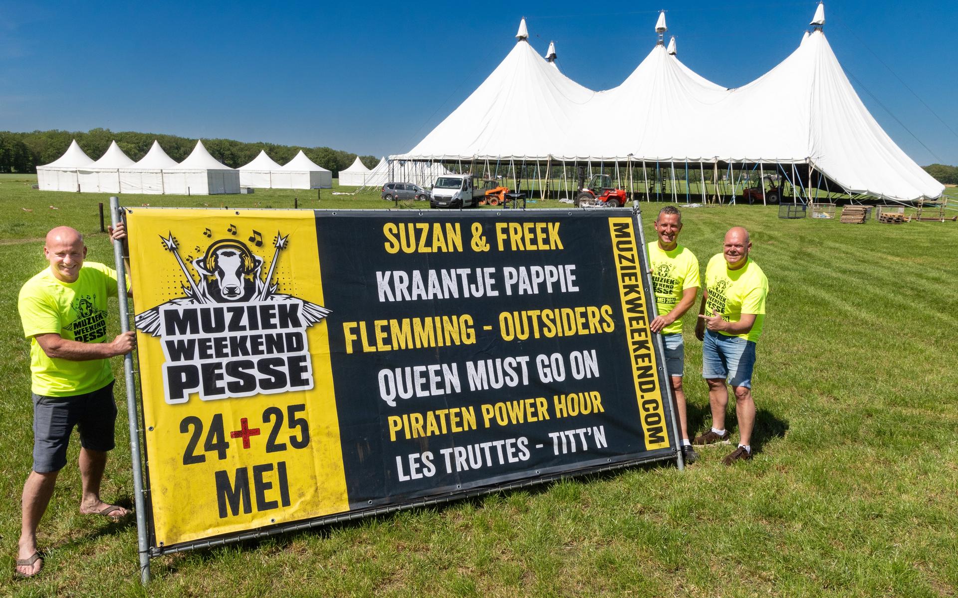 Alle bands weer in één tent op Muziekweekend Pesse. 'Ik heb antistress douchegel van mijn vrouw gekr