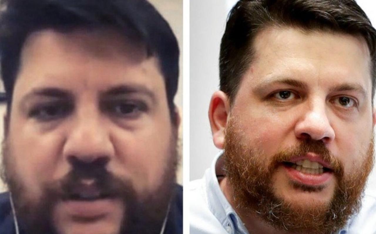 De echte Volkov (rechts) en de nep-Volkov uit het Zoom-gesprek. De echte Volkov (rechts) en de nep-Volkov uit het Zoom-gesprek.