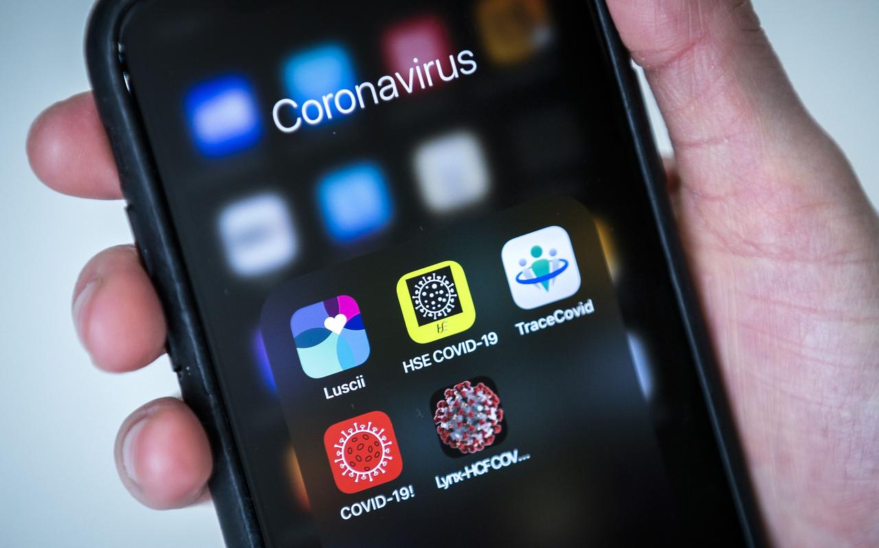 Een aantal corona-apps op een telefoon. Een aantal corona-apps op een telefoon.