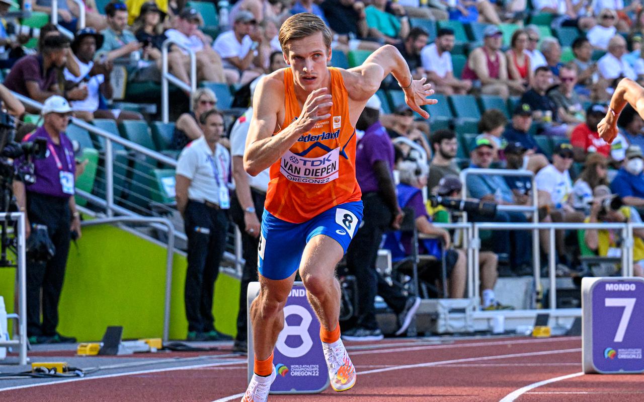 Tony van Diepen in actie op de 800 meter tijdens het WK in het Amerikaanse Eugene. 